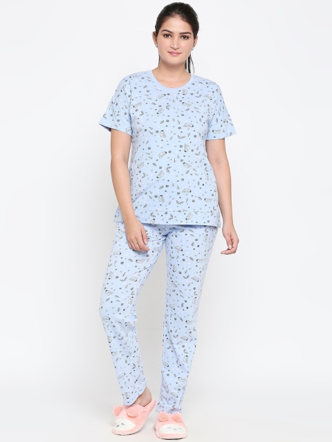 

XIN Women Blue & Black Printed Night Suit