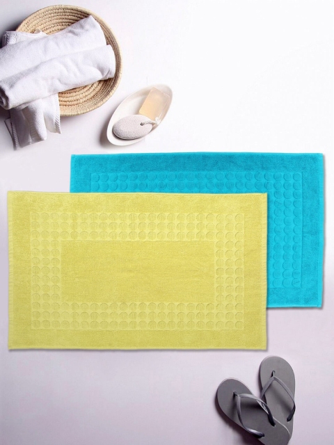 

AVI Living Yellow & Turquoise Blue Set of 2 Patterned 800 GSM Rectangular Bath Rugs