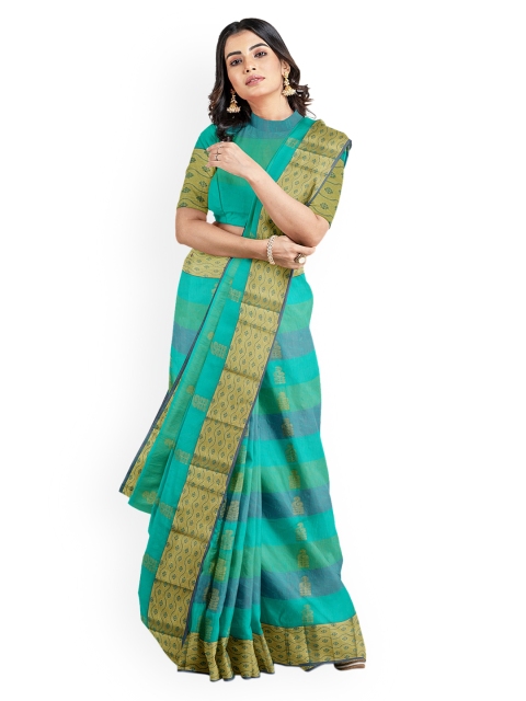 

Kalamandir Green & Golden Striped Chanderi Saree