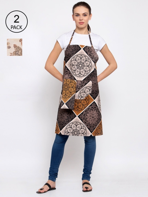 

KLOTTHE Unisex Pack Of 2 Cotton Printed 210 TC Aprons, Off white
