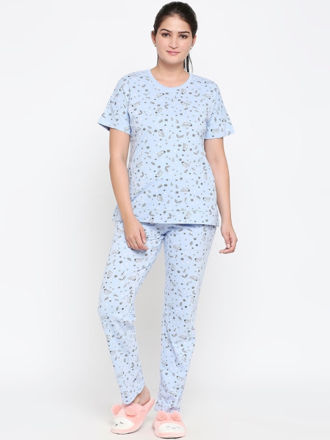 

XIN Women Blue & White Printed Night Suit ONO1149