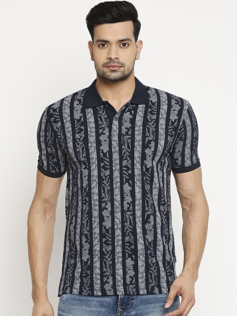 Mufti Men Navy Blue Printed Polo Collar T-shirt