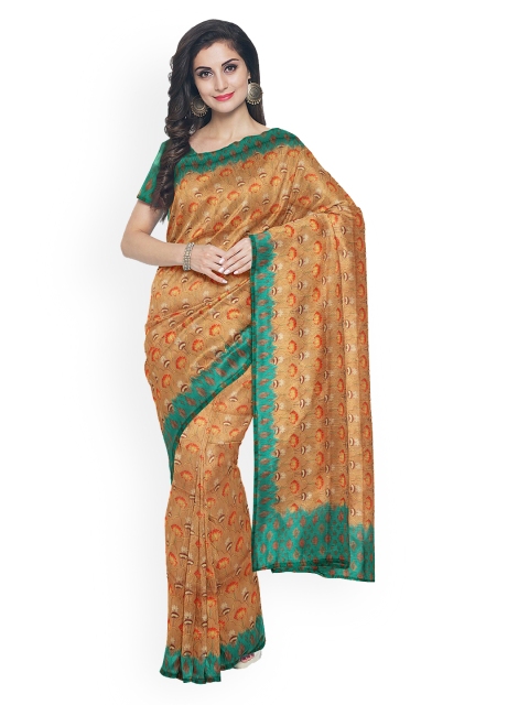

Kalamandir Taupe & Orange Linen Blend Printed Banarasi Saree