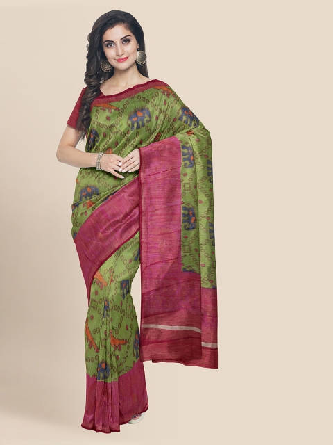 

Kalamandir Green Silk Blend Printed Banarasi Saree