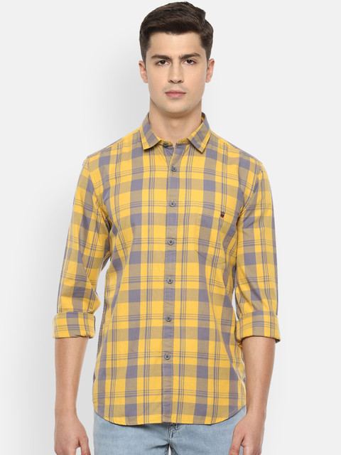 

Louis Philippe Jeans Men Yellow Slim Fit Checked Casual Shirt