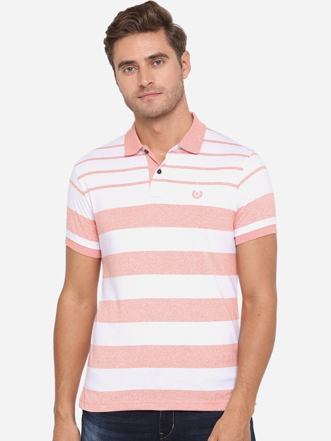 

Greenfibre Men Pink & White Striped Polo Collar T-shirt