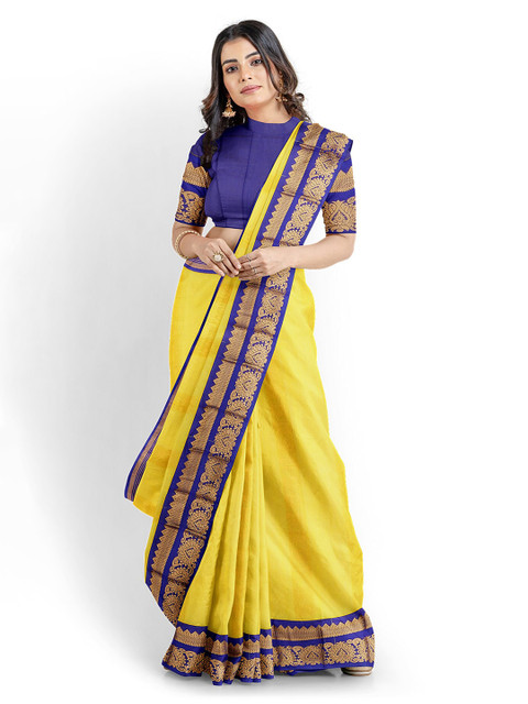 

Kalamandir Yellow Silk Blend Solid Chanderi Saree