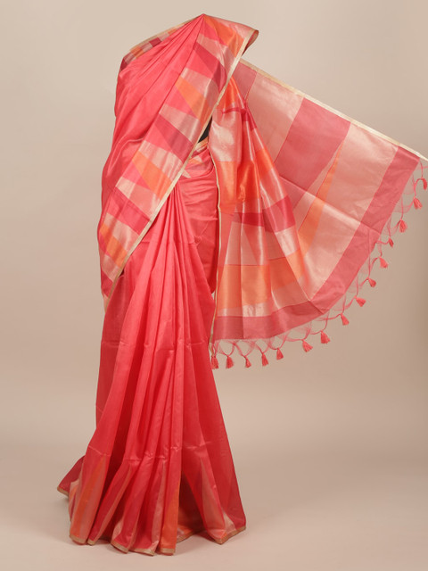 

Pothys Pink Solid Jute Silk Saree