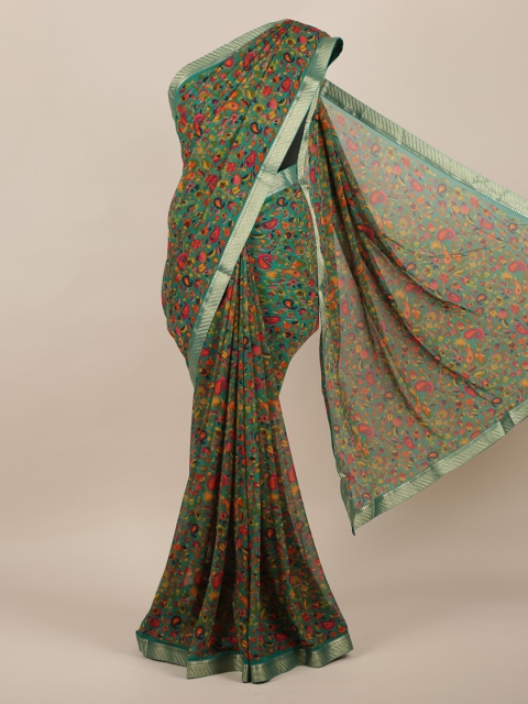 

Pothys Green Printed Poly Chiffon Saree