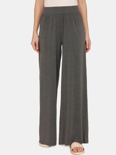 

Zivame Women Charcoal Black Solid Flared Lounge Pants