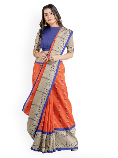 

Kalamandir Orange Silk Blend Woven Design Chanderi Saree