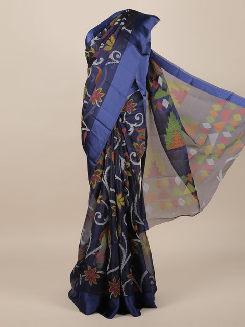 

Pothys Navy Blue Printed Jute Silk Saree