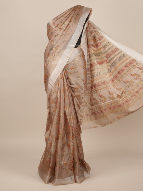 

Pothys Brown Printed Jute Silk Saree