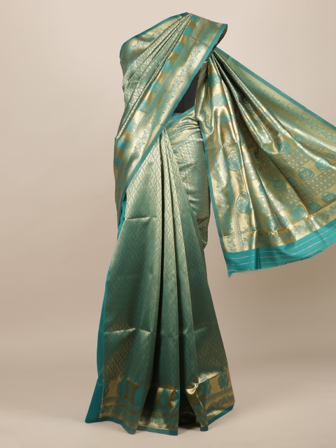 

Pothys Green & Gold-Toned Jute Silk Woven Design Saree