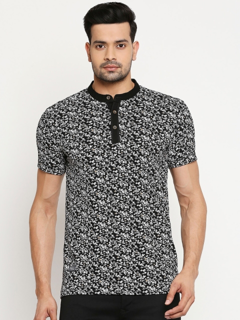 

Mufti Men Black Printed Henley Neck T-shirt
