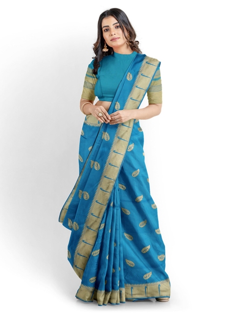 

Kalamandir Blue & Golden Silk Blend Woven Design Banarasi Saree
