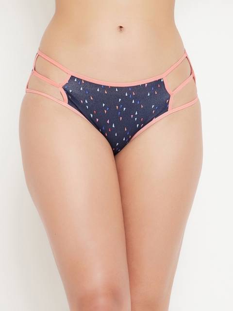 

Clovia Women Navy Blue & Peach-Coloured Printed Cotton Basic Cage Briefs PN3236O083XL