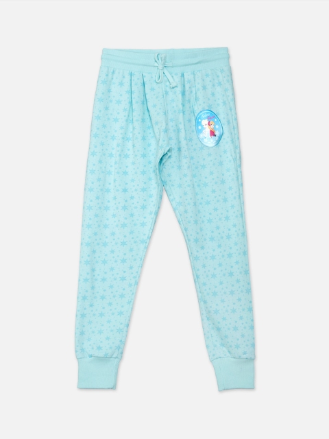 

Kids Ville Girls Blue Stars Print Pure Cotton Joggers with Frozen Print Detail