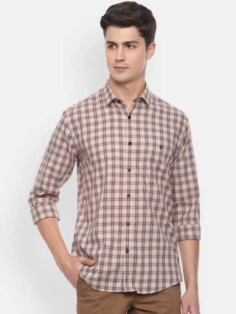 Louis Philippe Sport Men Beige Slim Fit Checked Casual Shirt
