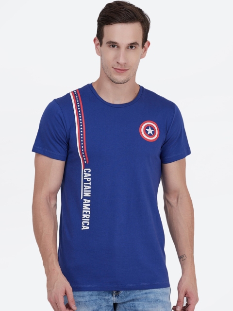 

Free Authority Men Blue Captain America Printed Round Neck Pure Cotton T-shirt