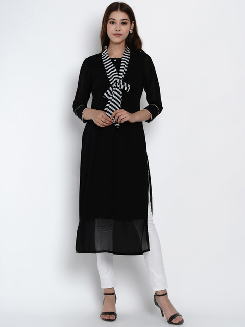 

Texco Women Black Tie-Up Neck Kurta