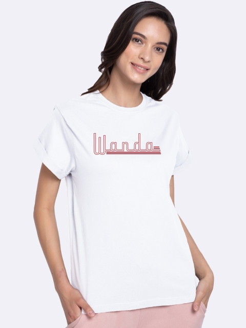 

Bewakoof Women White & Red Wanda Printed Loose T-shirt