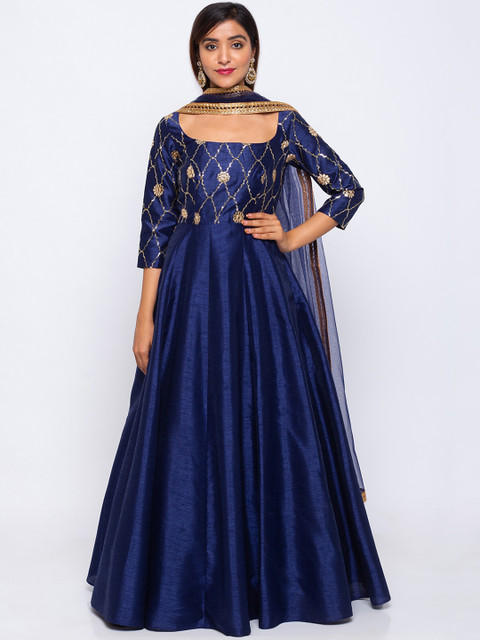 

6Y COLLECTIVE Women Navy Blue Embellished Maxi Dress