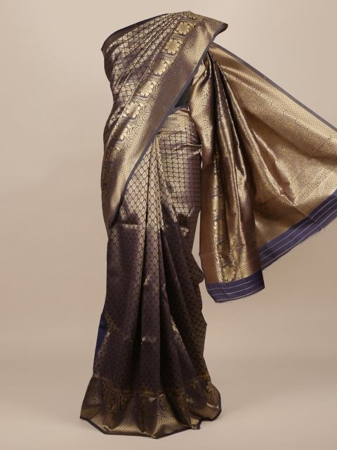 

Pothys Navy Blue & Gold-Toned Jute Silk Woven Design Saree