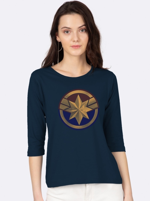 

Bewakoof Women Blue Captain America Printed Round Neck T-shirt