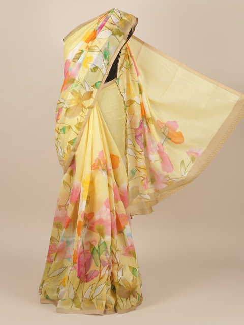 

Pothys Yellow Printed Jute Silk Saree