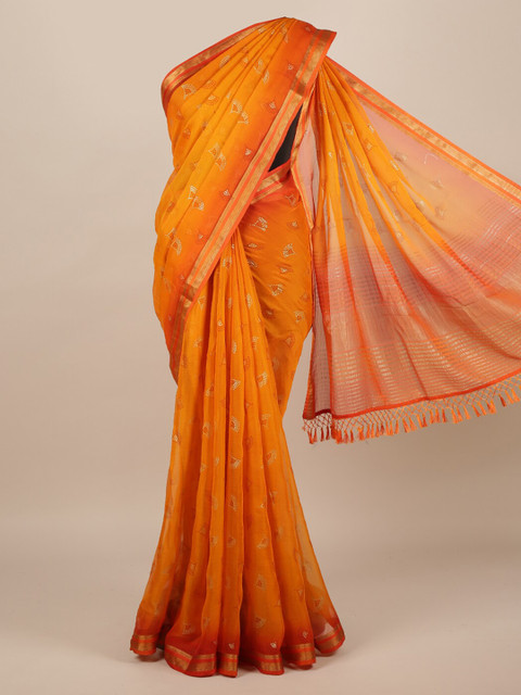 

Pothys Orange Printed Pure Chiffon Saree
