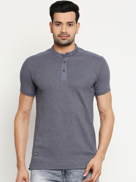 

Mufti Men Grey Solid Mandarin Collar Pure Cotton T-shirt
