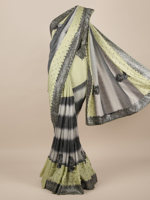 

Pothys Green & Grey Jute Silk Colourblocked Saree