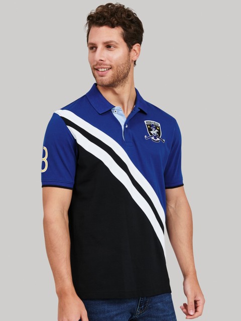 

Beverly Hills Polo Club Men Blue Colourblocked Polo Collar T-shirt