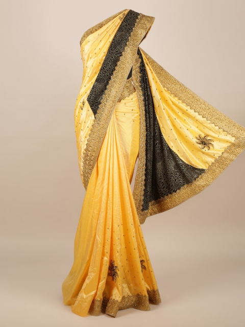 

Pothys Yellow & Black Jute Silk Embellished Saree