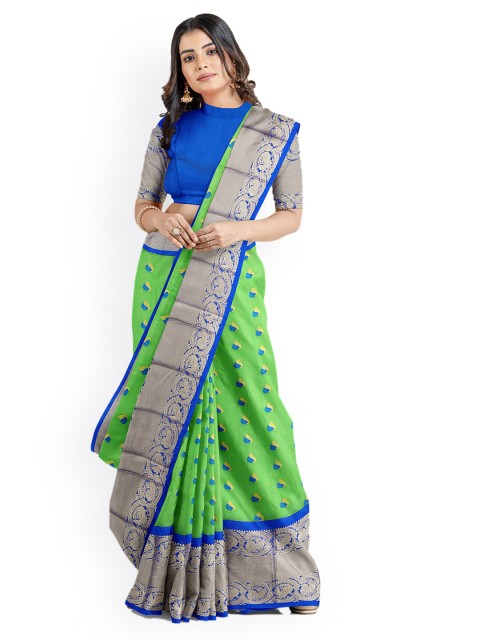 

Kalamandir Green & Blue Silk Blend Woven Design Chanderi Saree