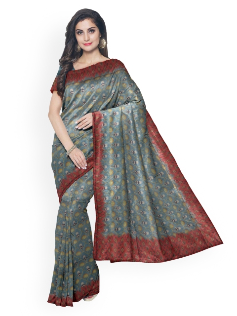 

Kalamandir Grey Linen Blend Woven Design Banarasi Saree