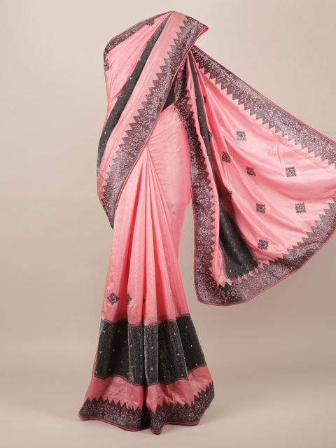 

Pothys Pink & Black Jute Silk Colourblocked Saree