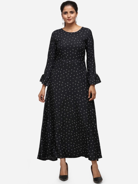 

SAADHVI Women Black Printed Fit and Flare Dress