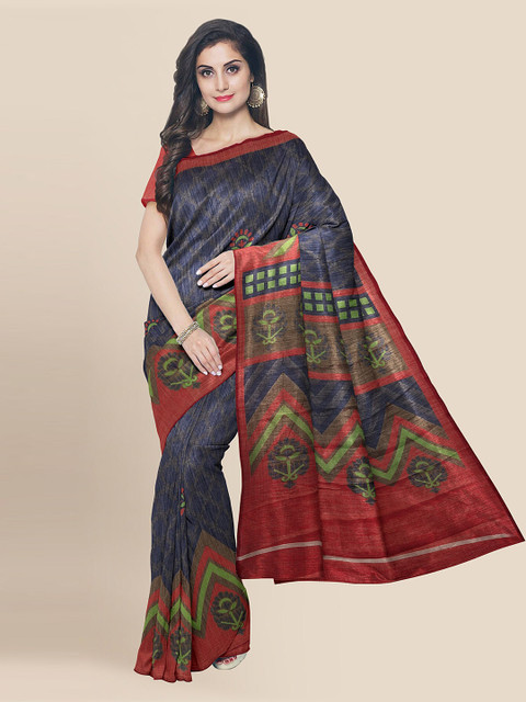 

Kalamandir Navy Blue & Maroon Silk Blend Woven Design Banarasi Saree