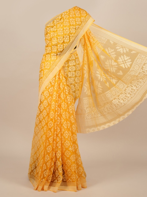 

Pothys Yellow Printed Jute Silk Saree