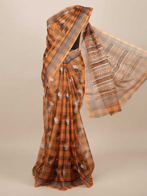 

Pothys Orange Checked Jute Silk Saree