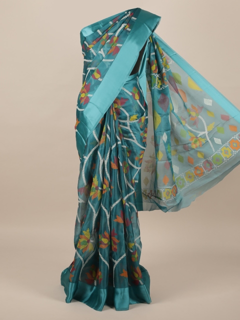 

Pothys Teal Woven Design Jute Silk Saree