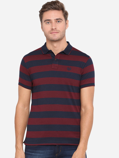 

Greenfibre Men Blue Striped Polo Collar T-shirt