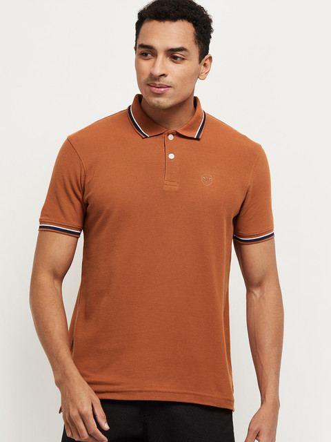 

max Men Rust Solid Polo Collar T-shirt