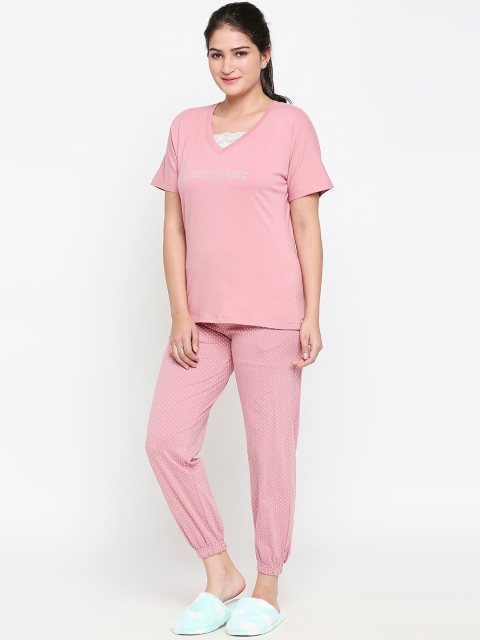 

XIN Women Pink & White Printed Night Suit