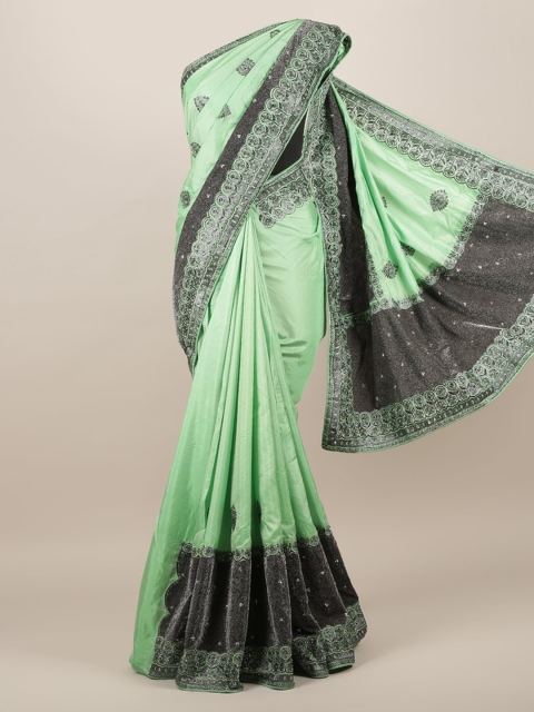 

Pothys Green & Charcoal Jute Silk Woven Design Saree