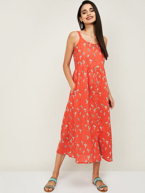 

Colour Me by Melange Women Orange Printed A-Line Dress