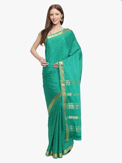 

Sudarshan Silks Green & Golden Pure Silk Checked Mysore Silk Saree