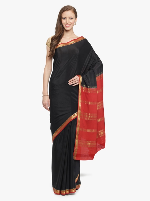 

Sudarshan Silks Black & Red Pure Silk Solid Mysore Silk Saree